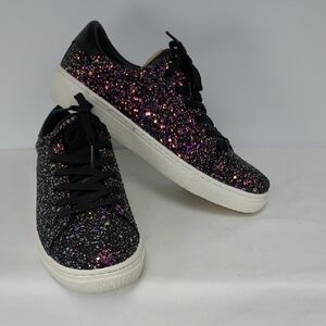 Skechers Black and Pink Glitter Goldie Diamond Mist Sneakers,